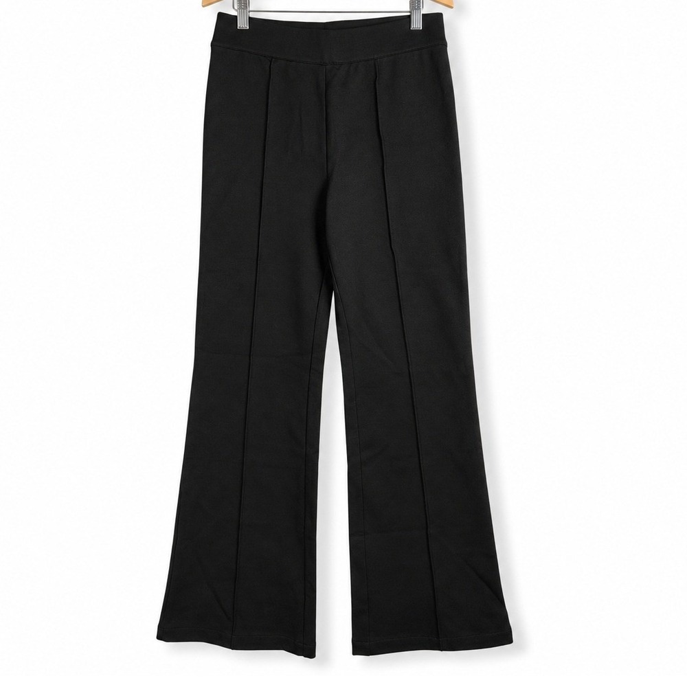 Studio Park Pintuck Flare Pants Women XS Black Pull On Stretch Workwear Career